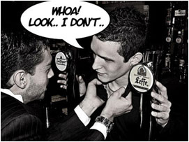 The barman tries to pull away: 'Whoa! Look.. I don't..'