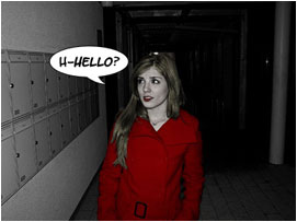 She nervously calls out: 'H-Hello?'