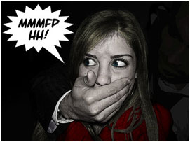 The person behind her uses his other hand to cover her mouth and stop her from screaming