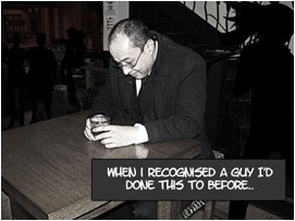 In this flashback to the previous night at the bar, Miller is seen at the other end of the bar