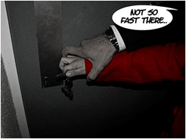 David grabs Jessica's arm as she continues to try and open her apartment door.