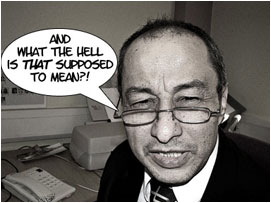 Miller narrows his eyes and demands: 'What the hell is THAT supposed to mean?!'