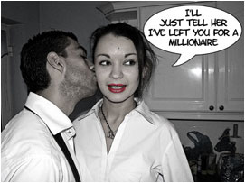 David then kisses her goodbye as she quips: 'I'll just tell her I've left you for a millionaire'