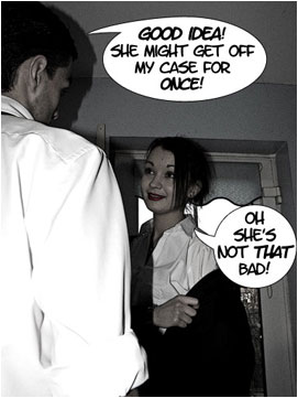 David jokes in return: 'Good idea! She might get off my case for once!' David's wife defends her mother: 'Oh she's not that bad!'