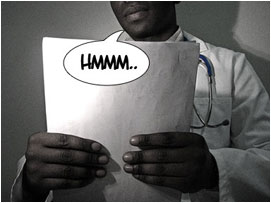 The Doc continues to mull over the David's blood test results:'Hmmm...'